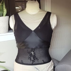 Vintage Ivory Lace and Satin Sheer Top Sz Small